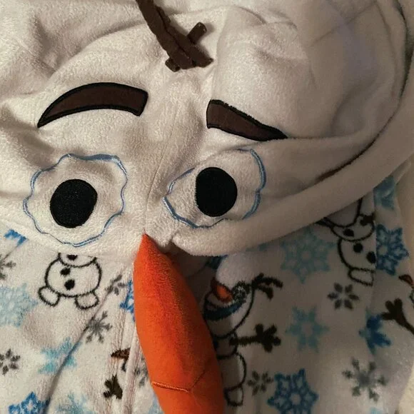 Disney Frozen Olaf SNOWMAN and SNOWFLAKE print hooded hoodie onesie one piece - Picture 5 of 16